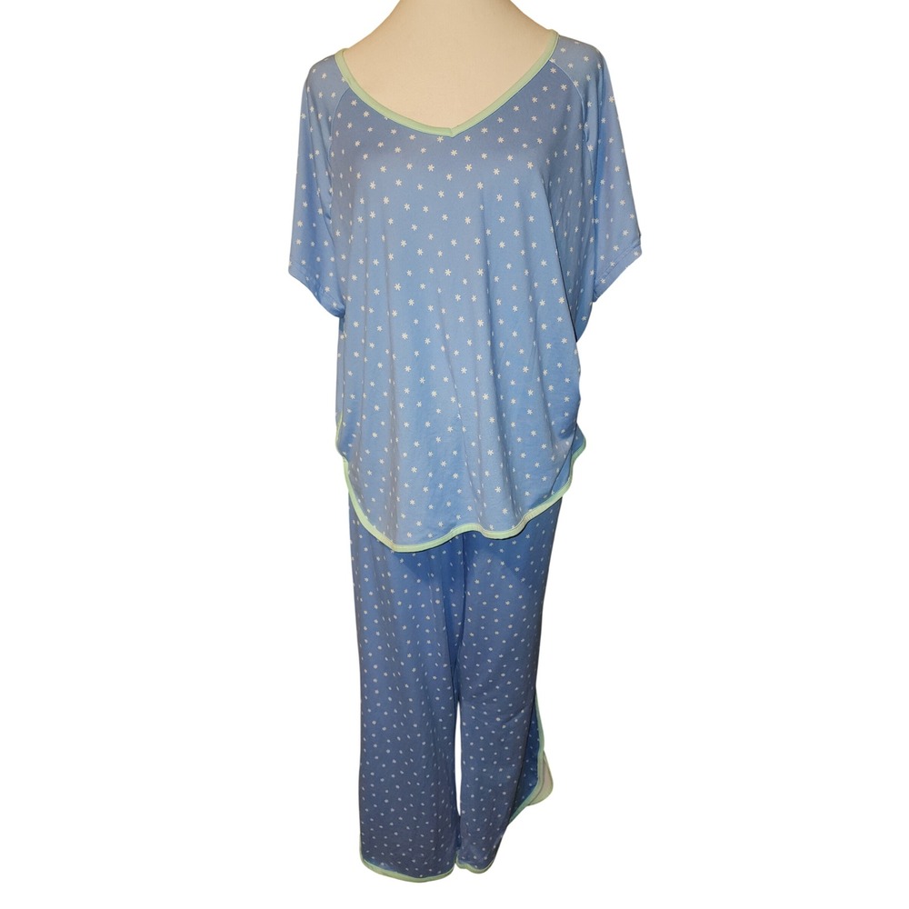 Muk Luks Womens XL Pajama Set Blue Star Print Short Sleeve Top Pants Loungewear